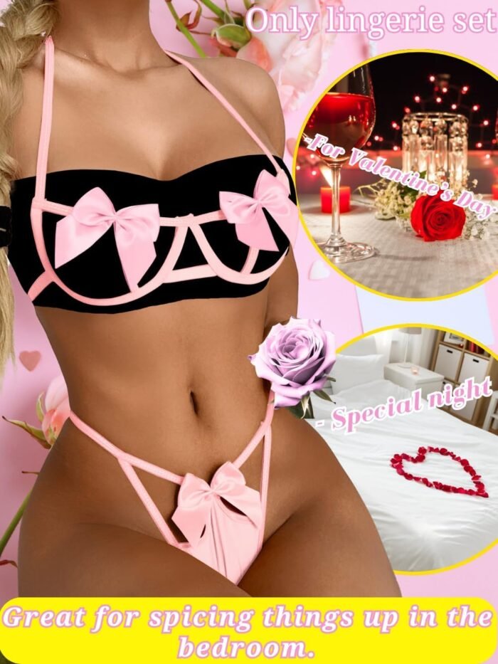 Kaei&Shi Present Bow Lingerie,Christmas Holiday Bra And Panty Set,Sexy Valentines Lingerie Sets Birthday Anniversary Boudoir - Image 3