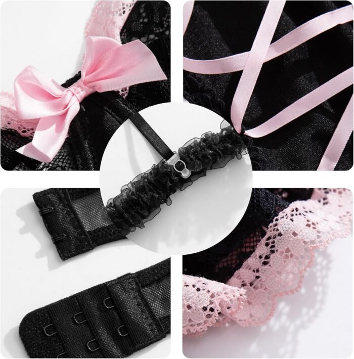 Corset Lingerie For Women Corset Lingerie Bodysuit With Garter For Women Sexy Rave Outfits Pink Bow Lace Up Naughty - Image 3