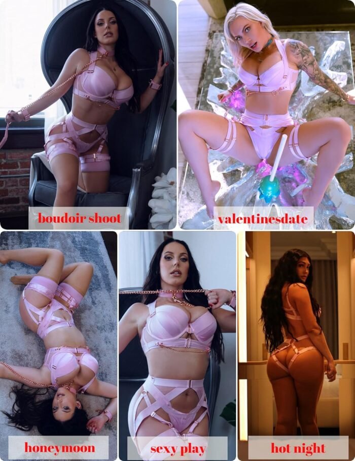 Avidlove Lingerie Set for Women Sexy Strappy Lingerie Underwire Push Up Bra Garter Set Lingerie with Chain - Image 3