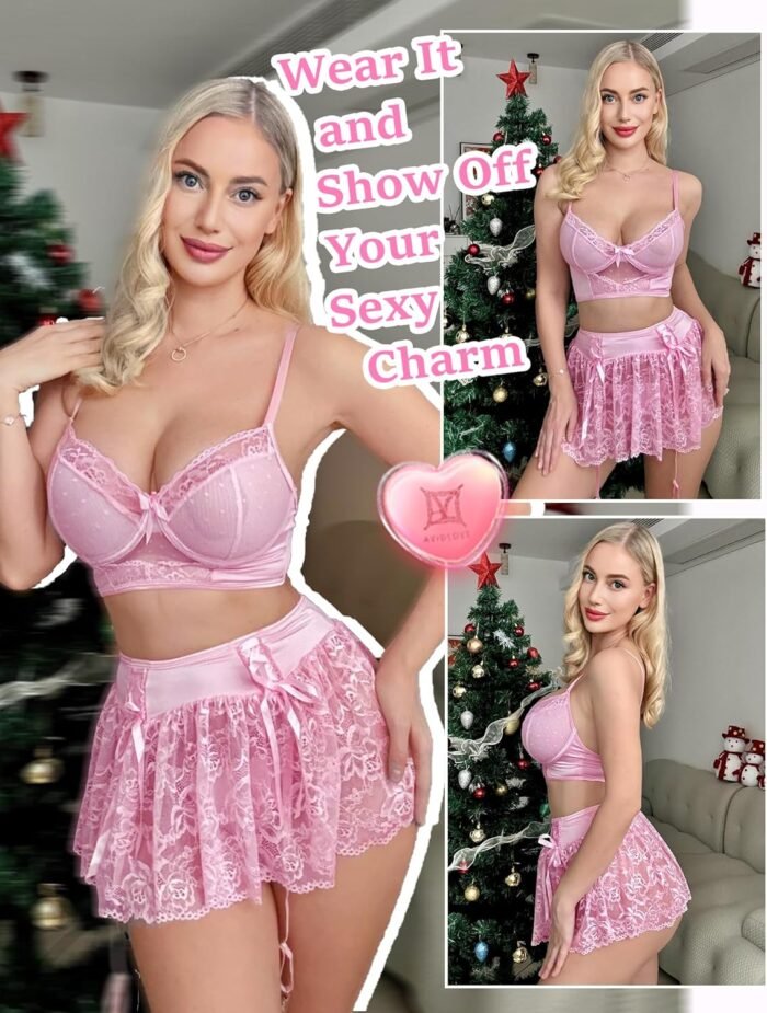 Avidlove Lingerie Set for Women 3Pcs Bralette and Panty with Lace Skirt Sexy Garter Sets (No Stockings) S-XXL - Image 5