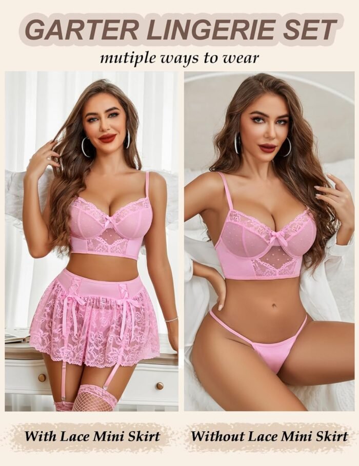 Avidlove Lingerie Set for Women 3Pcs Bralette and Panty with Lace Skirt Sexy Garter Sets (No Stockings) S-XXL - Image 2