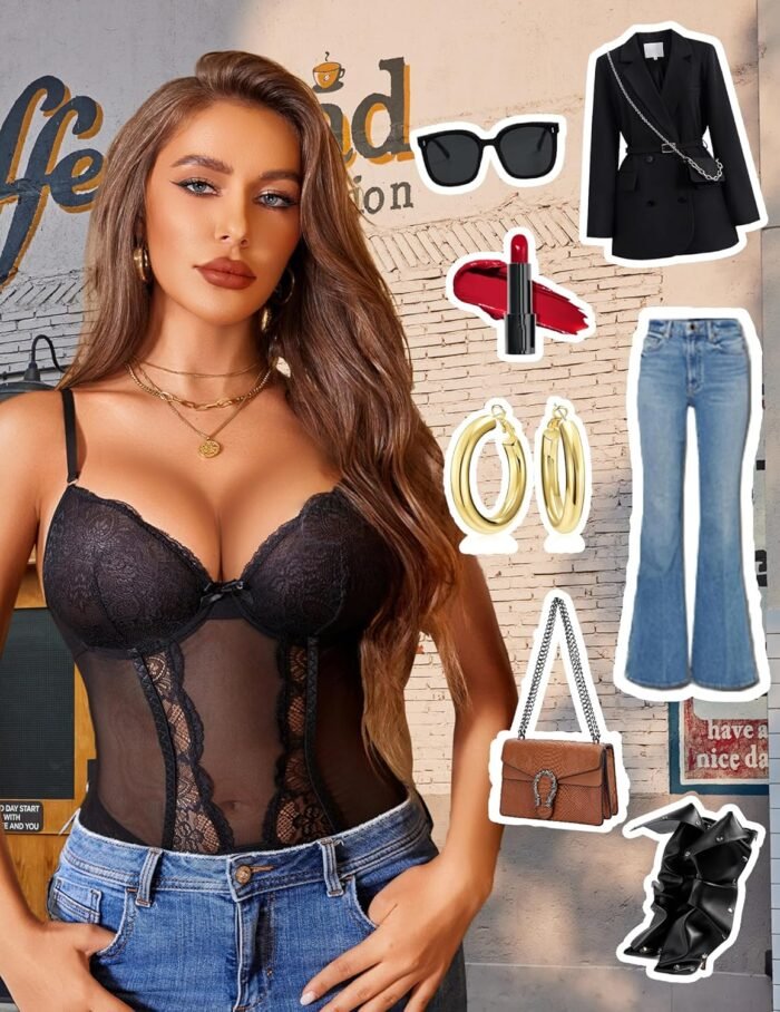 Avidlove Lingerie for Women Lace Bodysuit Teddy Lingerie Set with Garter Belt BabyDoll Panty No Stockings - Image 5
