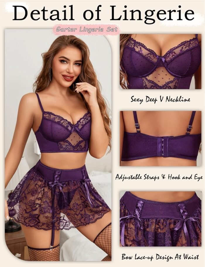 Avidlove Lingerie Set for Women 3Pcs Bralette and Panty with Lace Skirt Sexy Garter Sets (No Stockings) S-XXL - Image 3