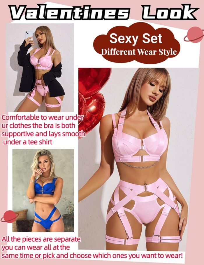 Avidlove Lingerie Set for Women Sexy Strappy Lingerie Underwire Push Up Bra Garter Set Lingerie with Chain - Image 4