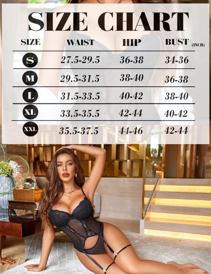 Avidlove Lingerie for Women Lace Bodysuit Teddy Lingerie Set with Garter Belt BabyDoll Panty No Stockings - Image 6