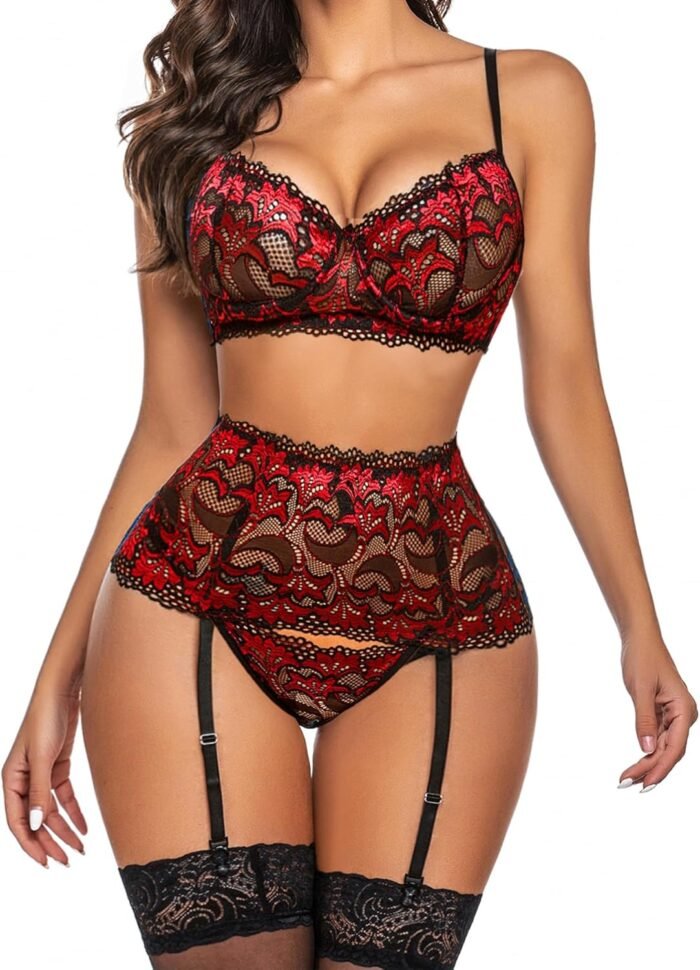 Avidlove Women Lingerie Set High Waisted Underwire Lingerie With Garter Belt Lace Babydoll - Image 7