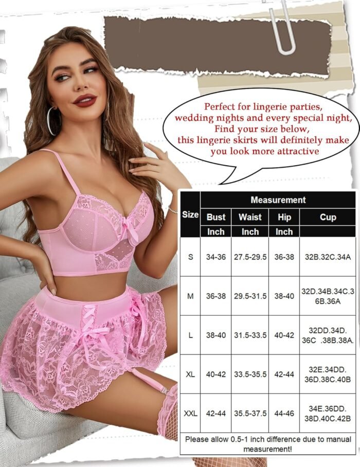 Avidlove Lingerie Set for Women 3Pcs Bralette and Panty with Lace Skirt Sexy Garter Sets (No Stockings) S-XXL - Image 6