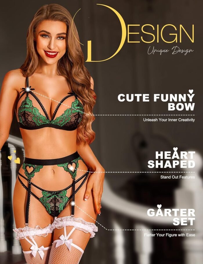 RSLOVE Women Lingerie Sets with Garter Belt 3 Piece Lace Teddy Babydoll Bodysuit - Image 2
