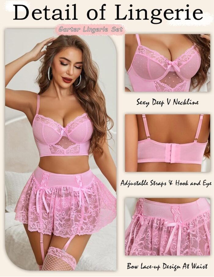 Avidlove Lingerie Set for Women 3Pcs Bralette and Panty with Lace Skirt Sexy Garter Sets (No Stockings) S-XXL - Image 3