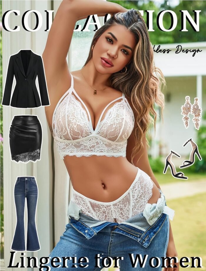 Avidlove Lingerie Set Women's Sexy Lingerie 2 Piece Lace Sheer Underwear Bra and Tie-Strap Panties Set - Image 2