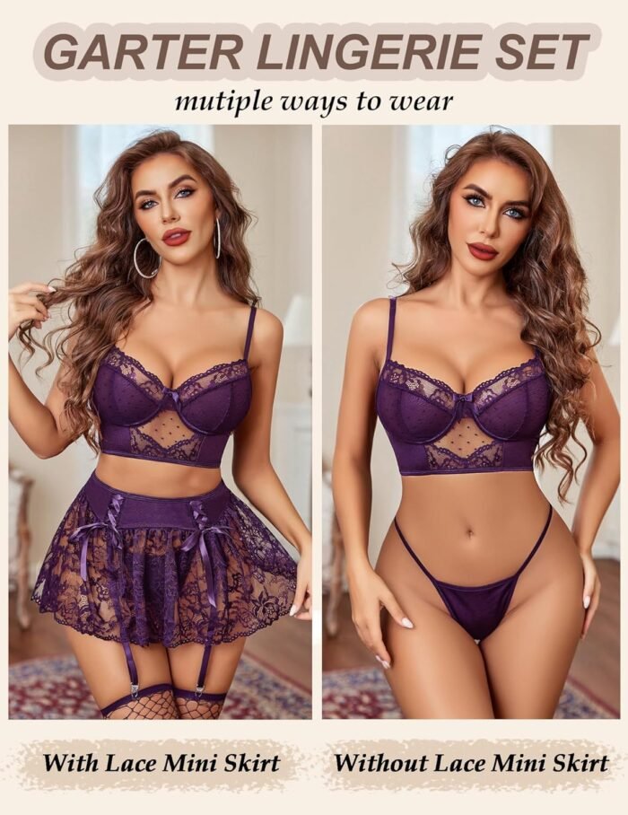 Avidlove Lingerie Set for Women 3Pcs Bralette and Panty with Lace Skirt Sexy Garter Sets (No Stockings) S-XXL - Image 2