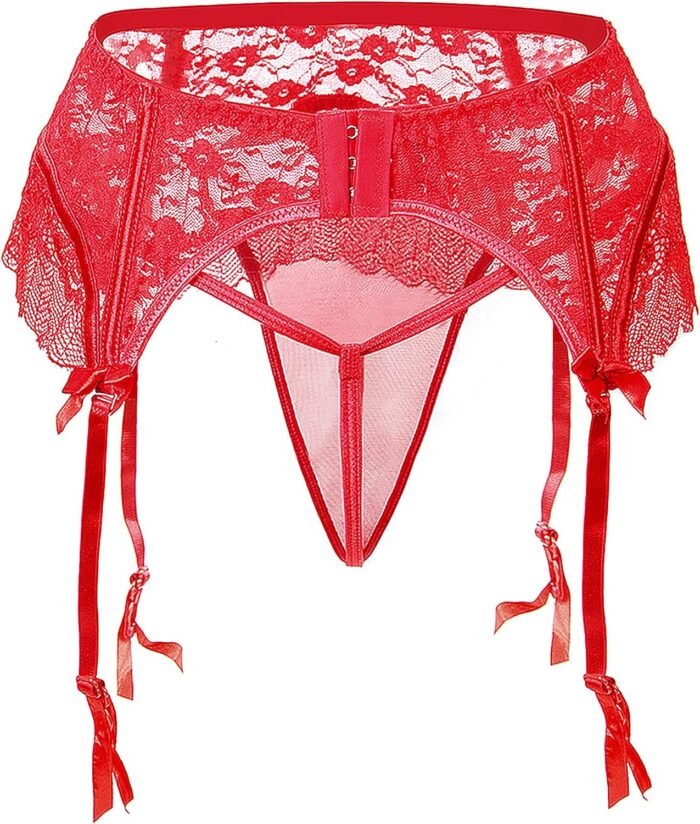 comeondear Eyelash Lace Garter Belts with G-String for Thigh Highs Plus Size Black Garter Lingerie for Women - Image 4