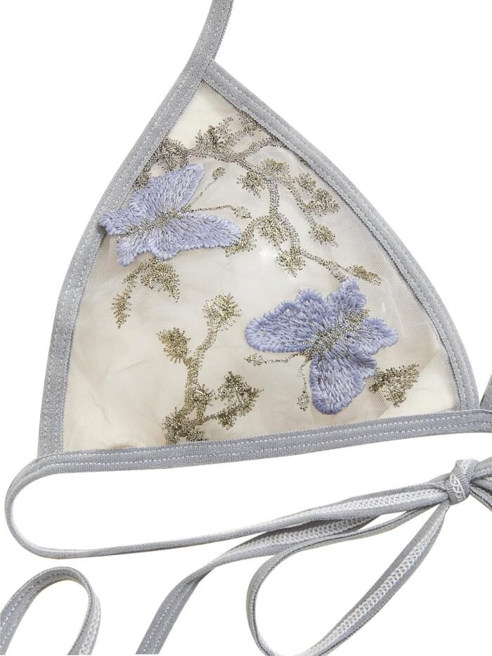 Sexy Lingerie For Women Embroidered Mesh Sheer Non Padded Bra & V-Strings Womens Lingerie Set Underwear - Image 6