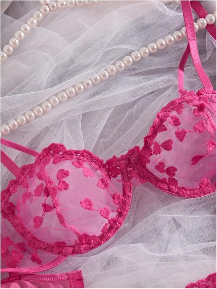 GORGLITTER Women's Bow Bra Sexy Lingerie Set Mesh Push Up Bralette and Panty 2 Piece - Image 3