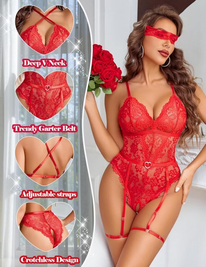 Avidlove Sexy Lingerie for Women Lace Bodysuit Teddy Lingerie One Piece Lingerie with Garter Belt - Image 2