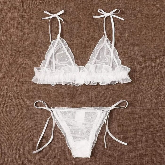 Women's Exotic Lingerie Sets Tie Strappy Adjustable Bra and Panty Set Sexy Bow G-String Wristband Teddy Babydoll - Image 2