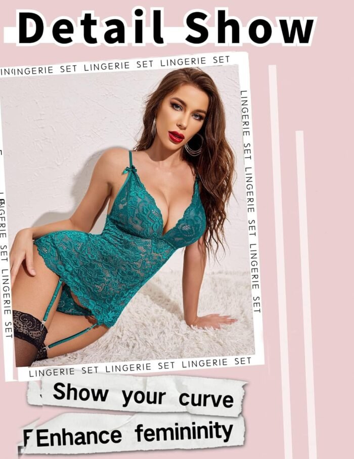 Avidlove Sexy Lingerie Sets for Women Mesh Chemise Lace Babydoll with Garter Mini Teddy Bodysuit (No Stocking) - Image 5