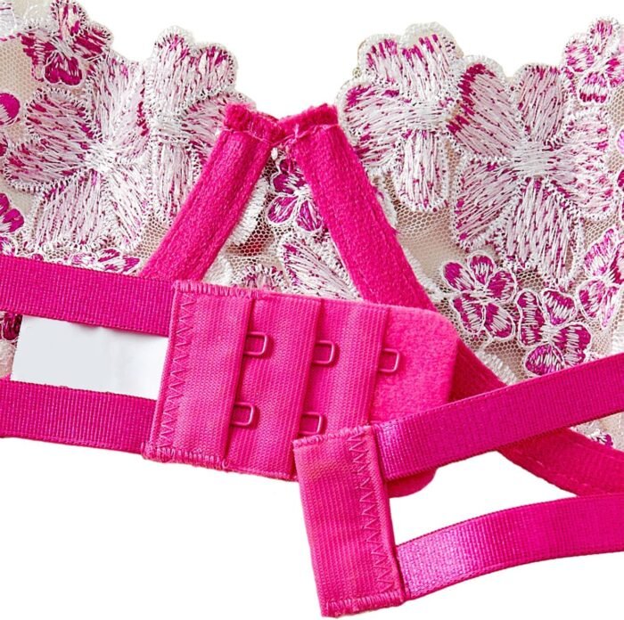 Lilosy Sexy Tie Side Cute Underwire Push Up Strappy Embroidered Mesh Sheer Lingerie Set - Image 4