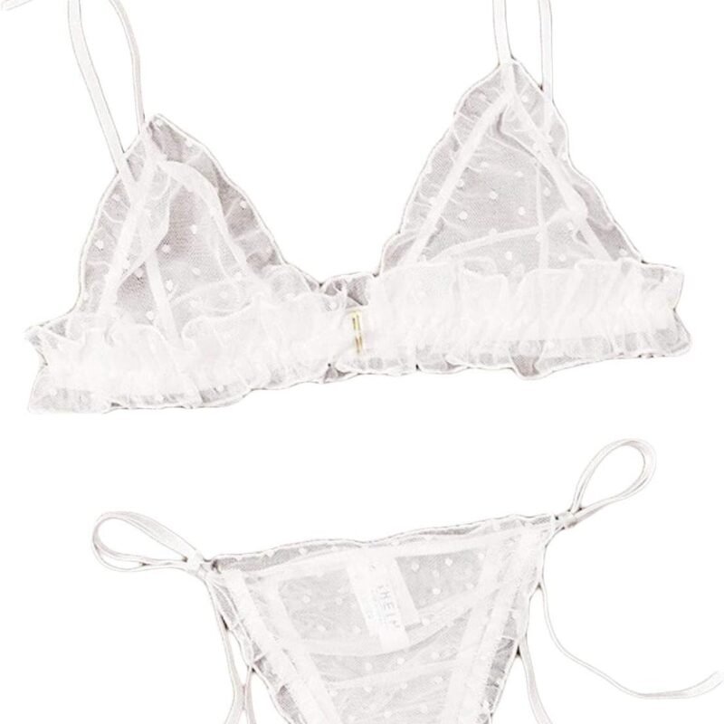 Women's Exotic Lingerie Sets Tie Strappy Adjustable Bra and Panty Set Sexy Bow G-String Wristband Teddy Babydoll