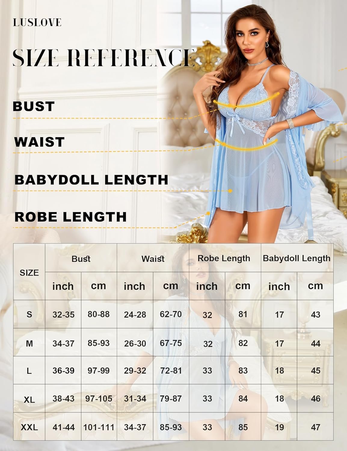 Women Sexy Lingerie Set 3 Piece Babydoll & Lace Kimono Robe Strap Chemise Nightgown Mesh Sleepwear - Image 5