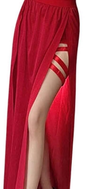 Womens Christmas Lingerie Mesh Nightgown Built in Bra Padded Harness Bandage Bra Babydoll Lingerie Mesh Flowy Dress with Garter Belt #08 Red Small