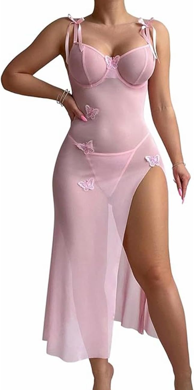 Women Sexy Lingerie Mesh Sleepwear See Through Nighty Babydoll Night Dress Nightwear Split Underwire Nightgown