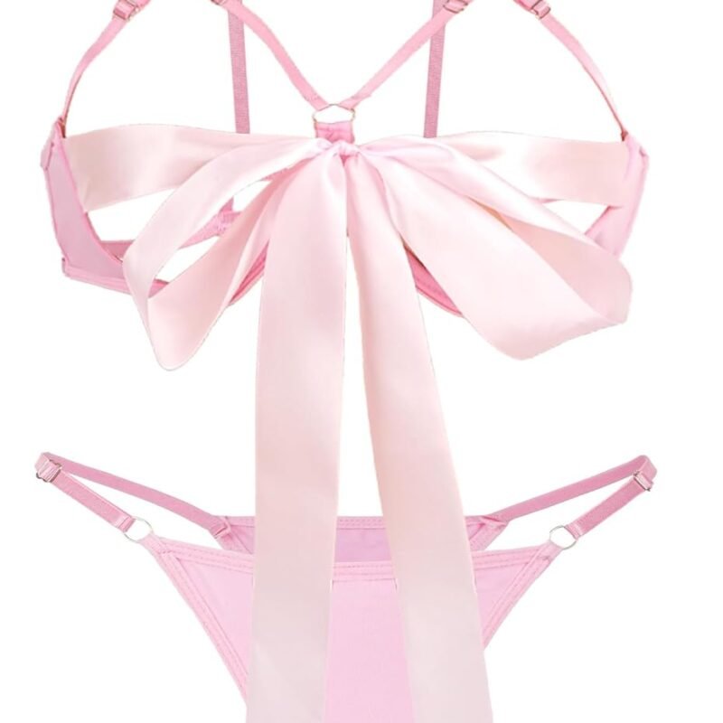 Sexy Bow Lingerie Set for Women Strappy Unwrap Xmas Present Tie Bra and Panty Set for Valentines Special Day Night