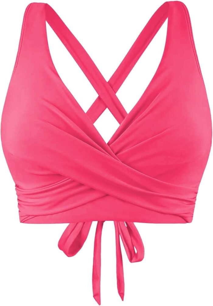 Women Underwire Full Coverage Bikini Top Only Criss Cross Push Up Swim Crop Top Tie Back Bathing Suit