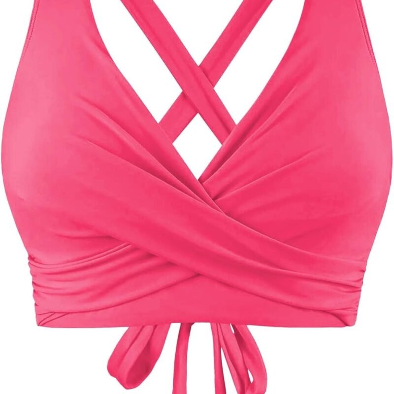 Women Underwire Full Coverage Bikini Top Only Criss Cross Push Up Swim Crop Top Tie Back Bathing Suit