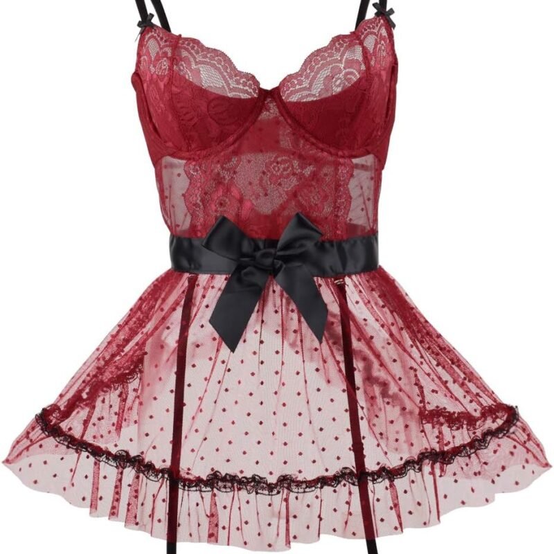 LINGERLOVE Babydoll Lingerie Nightdress for Women Plus Size Sexy Underwire Lace Chemise Sleepwear