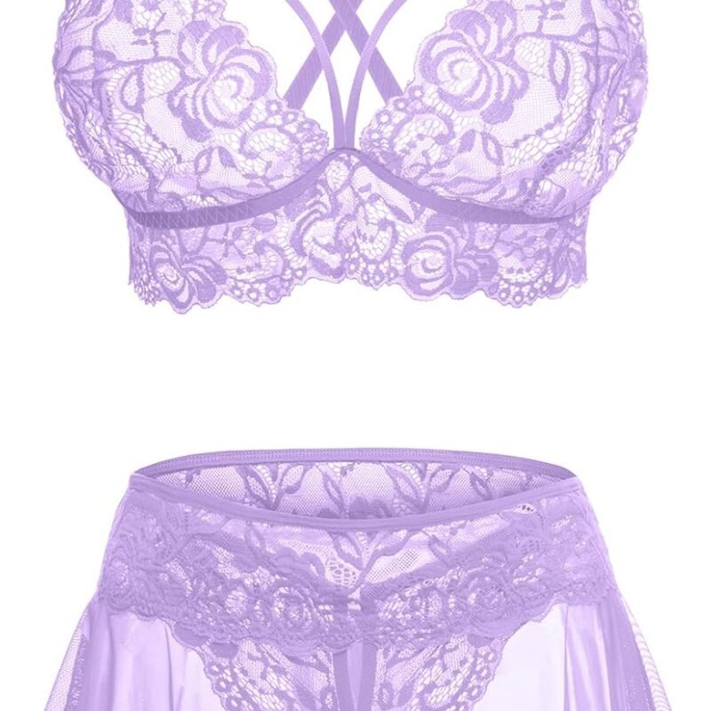 Sexy Lingerie for Women Naughty 3 Piece Lace Bralette, Mini Skirt with G-String Crotchless Lingerie Outfits