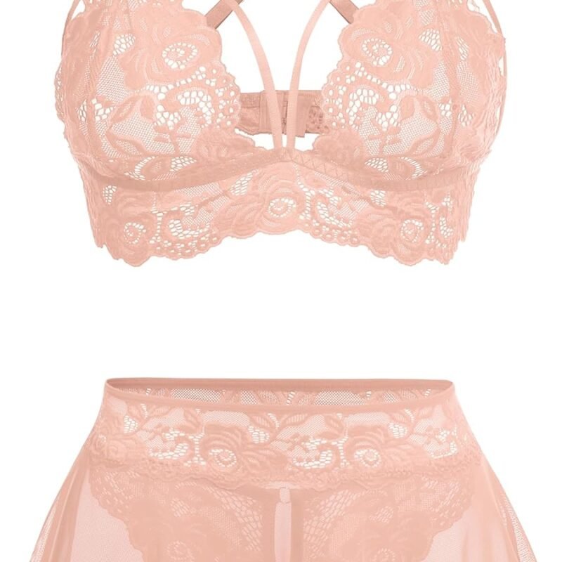 Sexy Lingerie for Women Naughty 3 Piece Bralette, Mini Skirt with G-String Crotchless Lingerie Set