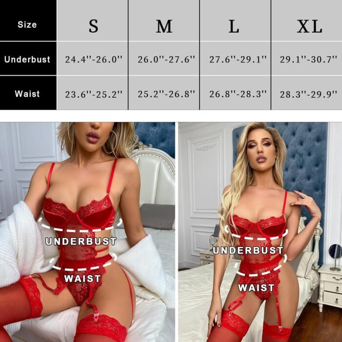 Sexy Lingerie for Women Lingerie Set with Garter Belt Floral Embroidered Lace Bodysuit Teddy Baby Dolls Panty - Image 6