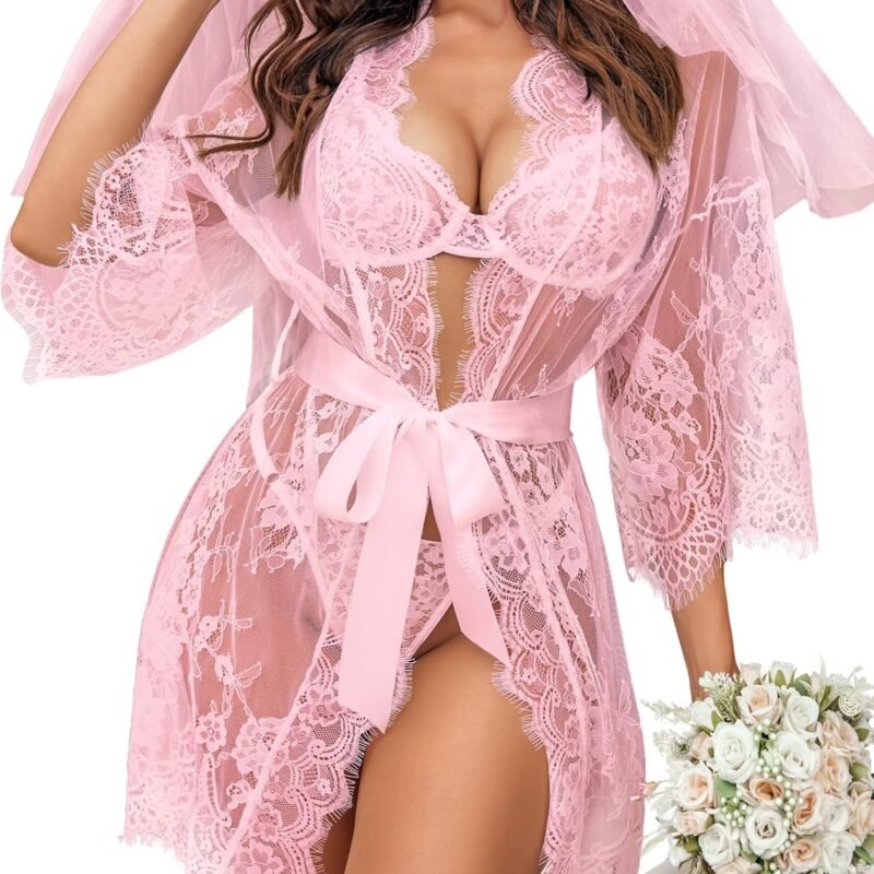 Avidlove Women's Lace Kimono Robe Babydoll Lingerie Mesh Nightgown S-5XL