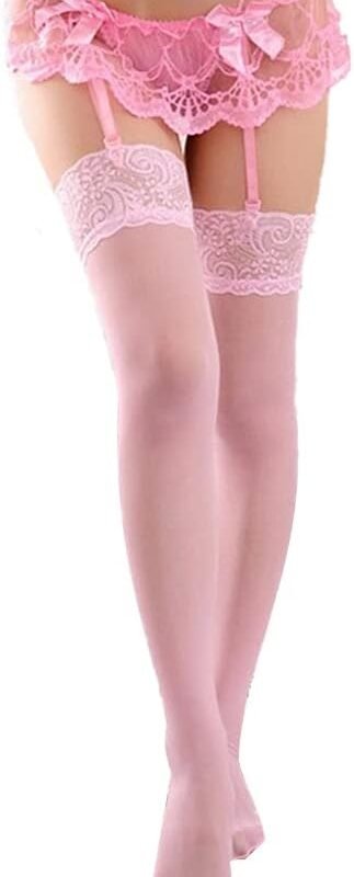 Women Lace Garter Belt and Stockings Set Sexy Suspenders with G-String Panty Satin Bow Mini Skirt Hosiery Mesh Lingerie