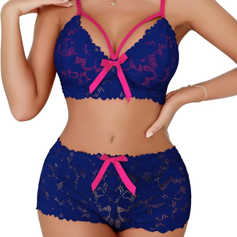 Lilosy Sexy Strappy High Waist Floral Lace Pajamas Lingerie Set Outfits