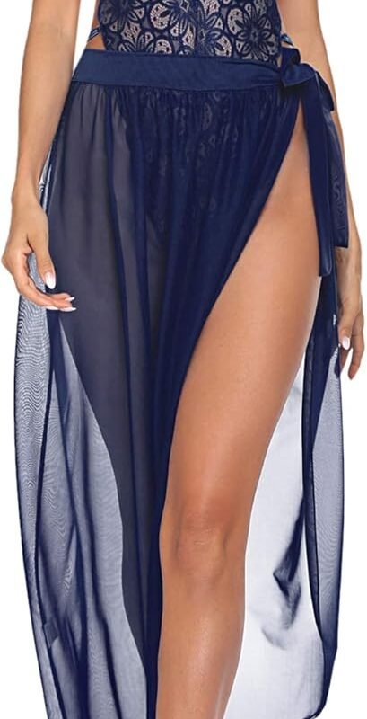 Avidlove Women One Piece Lingerie Deep V Lace Bodysuit Mosaic Lace Teddy Mesh Skirt