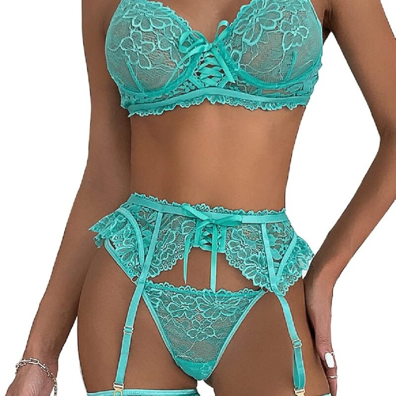 Lingerie for Women 3 Piece Lingerie Set with Garter Belt Bra and Panty Sets Sexy Lace Bodydoll Teddy Lingerie…