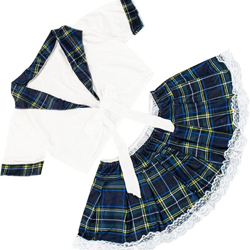 Lingerie Set for Women 2 Piece, Student Uniform Cosplay Lingerie, Sexy Lace-Up Crop Tops Matching Pleated Plaid Skirt