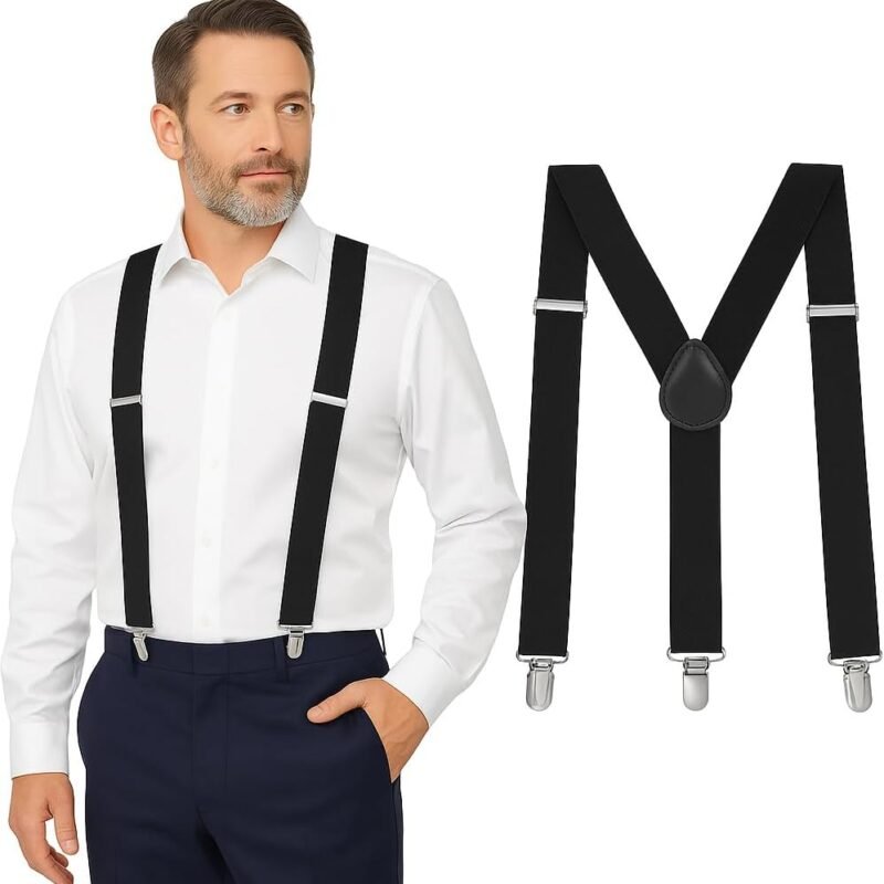 Suspenders for Men Heavy Duty - Adjustable 1” Y-Back Men's Suspenders for Dress Pants | Strong Metal Clips, Everyday Wear