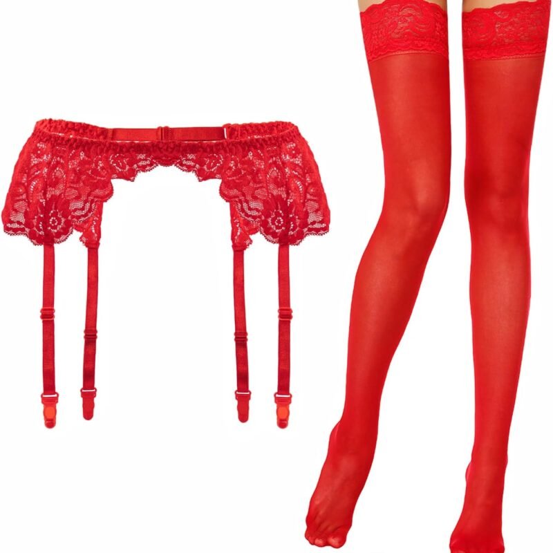 Lidogirl Women's Lace Nights Garter Belt with Stockings Sheers