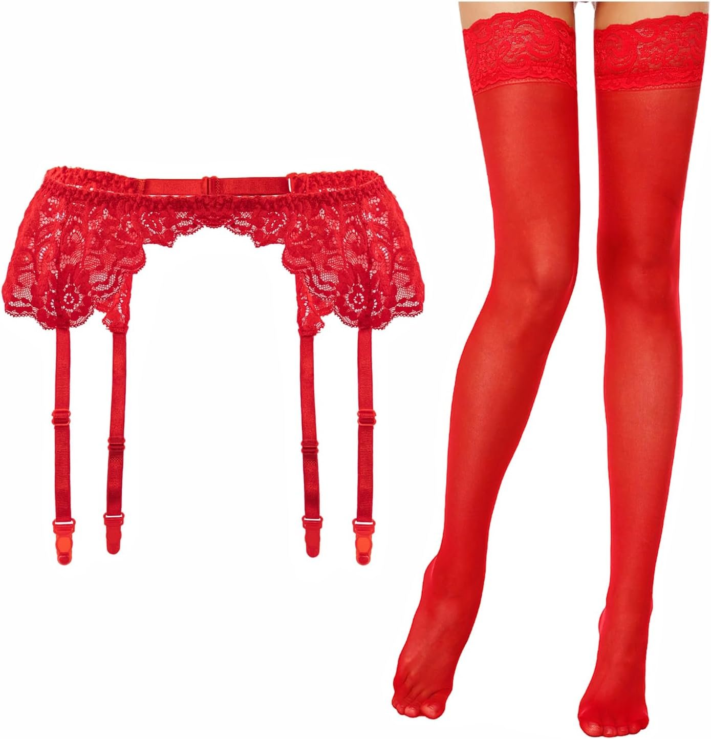Lidogirl Women's Lace Nights Garter Belt with Stockings Sheers
