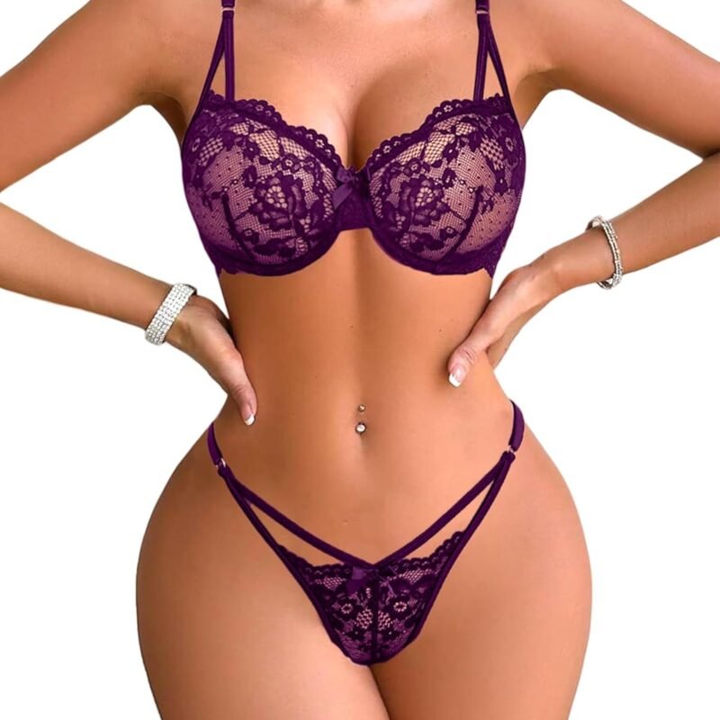 Avidlove Underwire Lingerie for Women Sexy Floral Lace Bra and Panty Two Piece Matching Sets