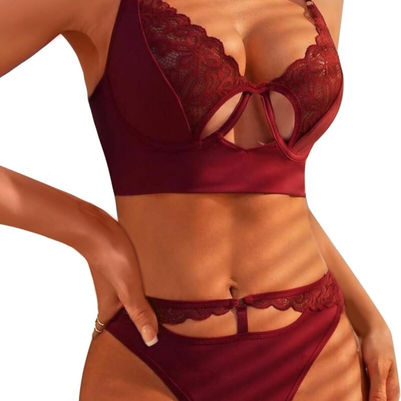 popiv Women Sexy Lingerie Lace Patchwork Matching Bra and Panty Lingerie Sets