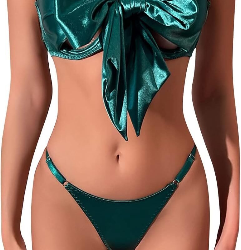 Sexy Lingerie Set for Women Silks Satins Bow 2 Piece Sheer Cute Halter Babydoll Teddy Underwear Suit Bra Panty Sets