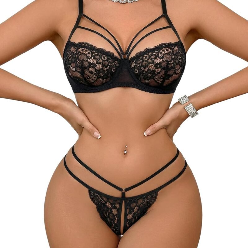 Avidlove Women Lingerie Sexy Lace Bra and Panty Set Underwire Push Up Lingerie Sets Strappy Bra Thong