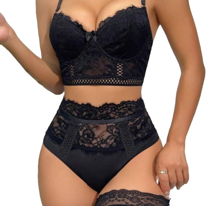 Bigary Women's Lace Sexy Camisole High-Waist Lingerie Soft Two-Piece Set