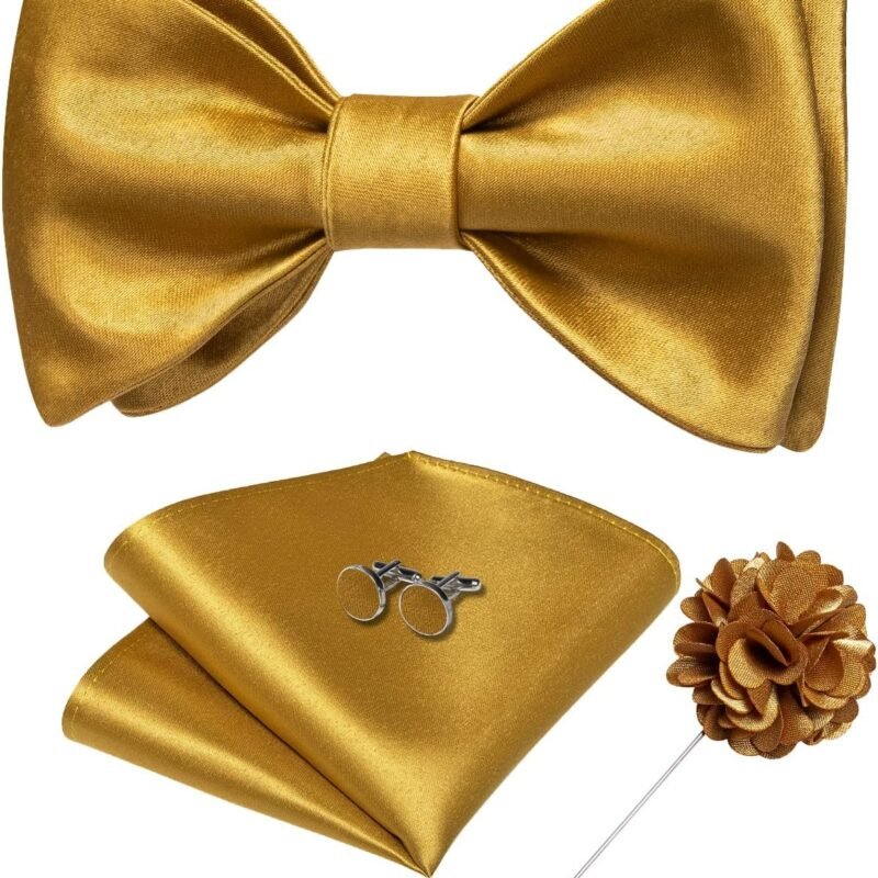 DiBanGu Solid Color Bow Ties for Men Formal Satin Self Tied Bowtie with Lapel Pin Pocket Square Cufflinks for Wedding Party