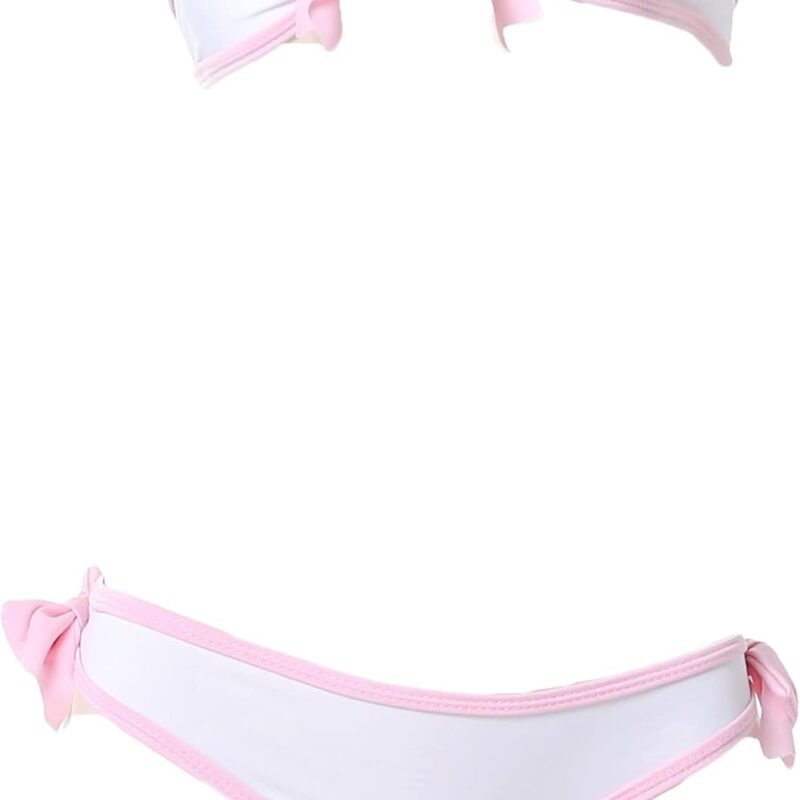 JasmyGirls Cute Micro Bikini Kawaii Anime Cosplay Lingerie Lolita Bow Bra and Panty Set Sexy Underwear 2 Piece Bandeau White