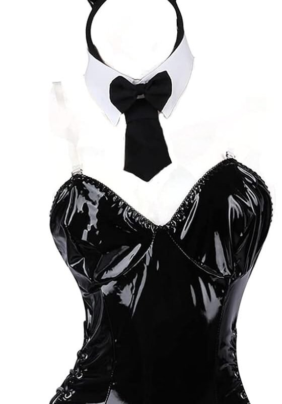 JasmyGirls Women Sexy Bunny Costume Maid Outfit Anime Cosplay Lingerie Naughty Roleplay Outfit Goth Leather Bodysuit